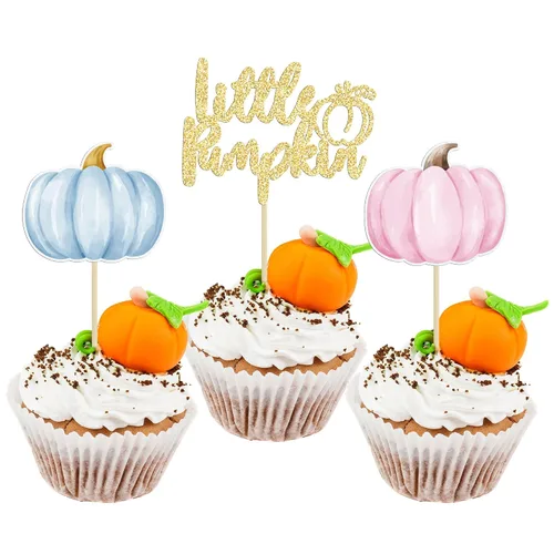 Miniatura 13 de Gyufise 24 piezas de decoración de cupcakes de calabaza con purpurina para temática de otoño, Acción de Gracias, Halloween, baby shower, niños