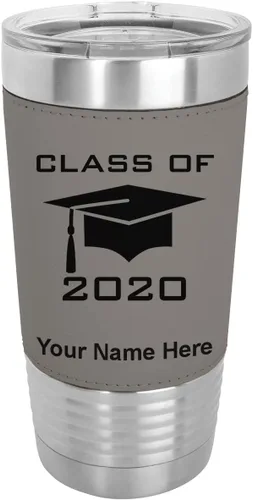 Miniatura 20 de LaserGram Vaso aislado al vacío de 20 onzas, con grabado personalizado incluido (piel sintética, estilo béisbol)