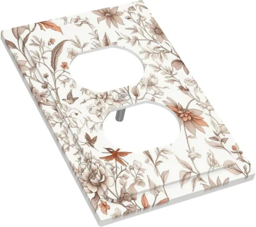 Miniatura 3 de Cubiertas Decorativas para Tomacorrientes Boho Floral Beige Flor y Hoja Botánico 1 Gang Interruptor de Luz Dúplex Placa Cubierta Placas de Boho
