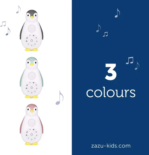 Miniatura 7 de ZazuKids - Máquina de sonido portátil y luz nocturna, chupete de sonido azul con altavoz Bluetooth, diseño de pingüino Zoe, para bebés y niños