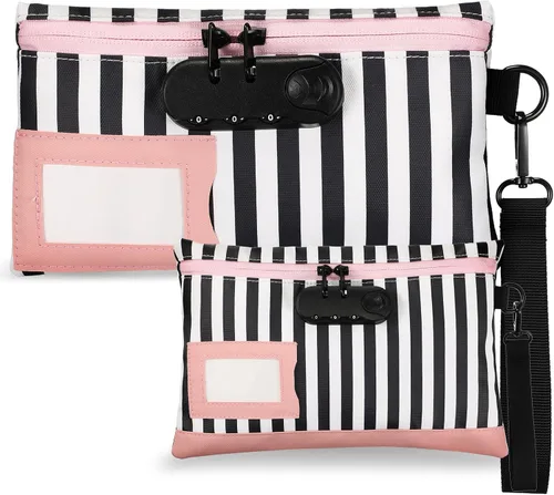 Miniatura 8 de Leifide Paquete de 2 bolsas de dinero con cerradura y cremallera de 11.8 x 7.9 pulgadas y 9 x 5.1 pulgadas, bolsa con cerradura para efectivo