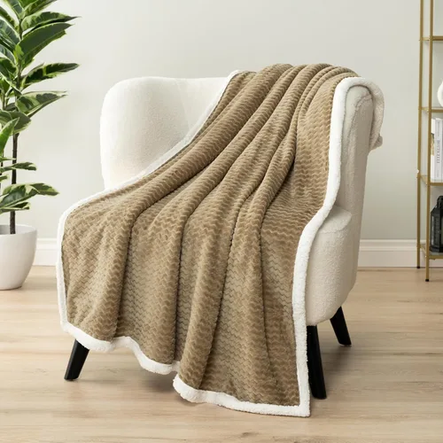 Miniatura 17 de PAVILIA Manta Sherpa de Cuadros Buffalo Gris Claro para Sofá, Manta de Forro Polar Suave Gris Claro a Cuadros, Manta de Franela Suave y Mullida