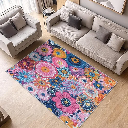 Miniatura 16 de Alfombra retro floral de 2 x 3 pulgadas, lavable de los años 60 y 70, alfombras hippie para entrada, dormitorio, cocina, alfombra de área de flores