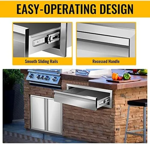 Miniatura 5 de Cajones de cocina para exteriores, cajones de acceso dobles para barbacoa de acero inoxidable con mango empotrado, cajones de isla para cocinas al