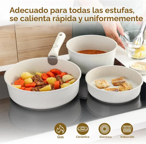 Miniatura 6 de SENSARTE Juego de 24 piezas de ollas y sartenes, antiadherentes con mango desmontable, utensilios de cocina de inducción con mango extraíble, Blanco