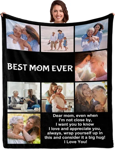 WSYEAR Regalos de Navidad para mamá de parte de la hija, regalos para mujeres Best Mom Ever, manta con texto en inglés "I Love You Mother"
