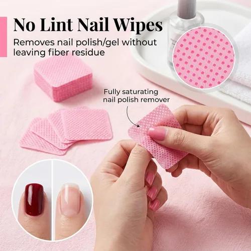 Miniatura 4 de MAQIHAN 1500 toallitas de uñas sin pelusas, toallitas quitaesmalte de uñas de acetona rosa, toallitas sin pelusas, toallitas de gel para uñas, sin
