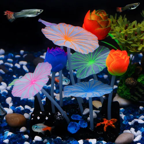 Uniclife Adorno de loto de efecto brillante Decoración de silicona para acuario para pecera con ventosa