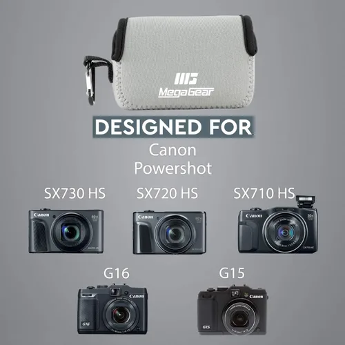 Miniatura 8 de MegaGear Canon Powershot Sx730 Hs, Sx720 Hs, Sx710 Hs, G16, G15 Funda de neopreno ultra ligera para cámara, con mosquetón, color gris, MG1246, piel