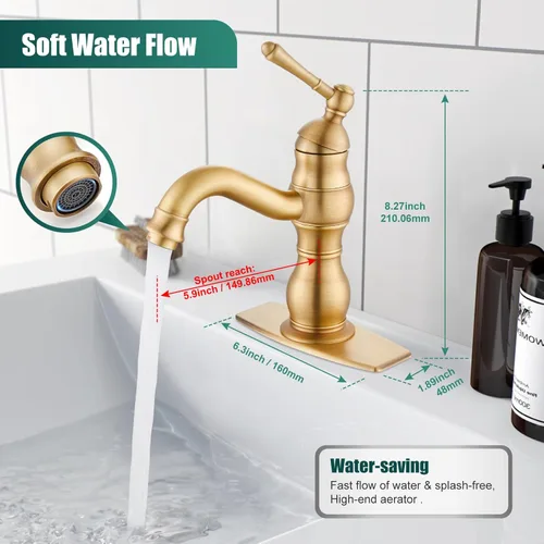 Miniatura 2 de Heyalan Grifo de lavabo de baño con un solo agujero, 1 mango, montaje en cubierta, grifo de lavabo de baño de una sola manija, grifo mezclador
