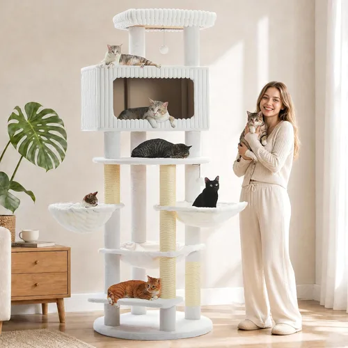 Miniatura 13 de Árbol para gatos resistente de 67 pulgadas para gatos grandes adultos de interior, torre XXL para gatos con 13 postes rascadores gruesos (φ4.3)