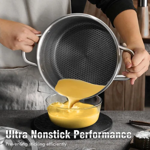 Miniatura 4 de AuFranc™ Olla híbrida antiadherente de acero inoxidable de 6 cuartos de galón con tapa de vidrio, olla de inducción con tallado de panal, olla