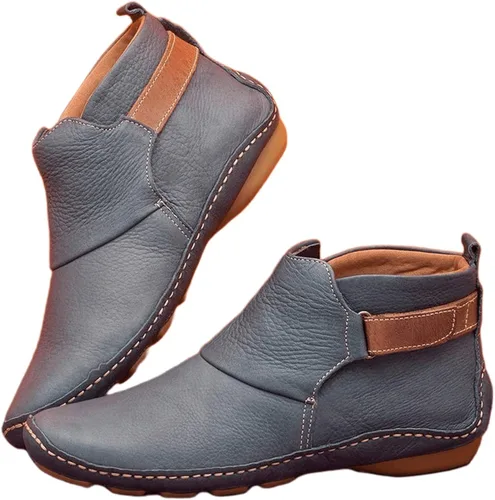 Miniatura 39 de Ladmiple Botas de tobillo para mujer, sin tacón, casual, con cremallera lateral, botas cortas vaqueras occidentales, zapatos para caminar V-Caqui