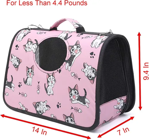 Miniatura 4 de Transportador para mascotas con correa para el hombro, 14 x 9.4 x 7 pulgadas, plegable, rosa, transpirable, Oxford de alta resistencia para perros