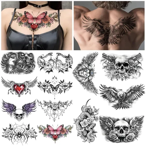Miniatura 13 de Yazhiji 49 hojas de tatuajes temporales para mujeres y hombres 3D extra grandes, impermeables, sexy, flores, kits de tatuajes falsos Color flower