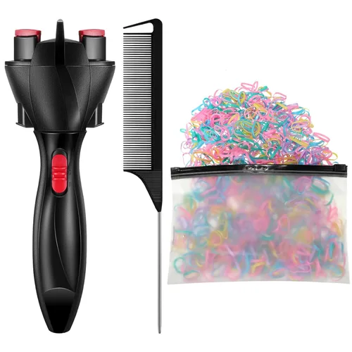 Miniatura 9 de Trenzador automático de cabello con 800 mini bandas de goma, peine de cola, máquina de trenzado electrónico, herramienta de peinado con rodillo
