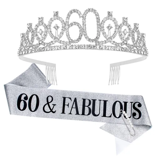 Miniatura 8 de Banda y tiaras de 60 cumpleaños para mujer, decoraciones de cumpleaños 60 para mujer, fabulosa banda y corona para mujeres de 60 años y fabulosos