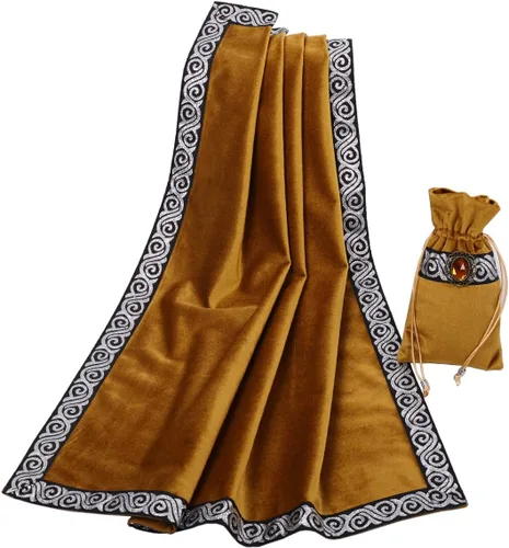 Miniatura 9 de BLESSUME Paño de mesa y bolsa de terciopelo de bruja Altar Tarot Paño cuadrado de adivinación (rosa)
