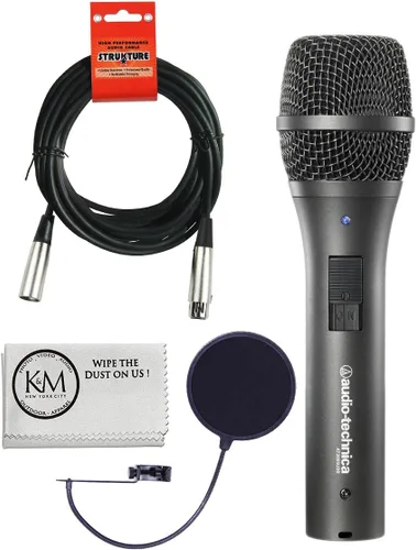 Audio-Technica AT2005USB - Paquete de micrófono dinámico cardioide USB/XLR con filtro pop, cable XLR y paño de pulido de Austin Bazaar