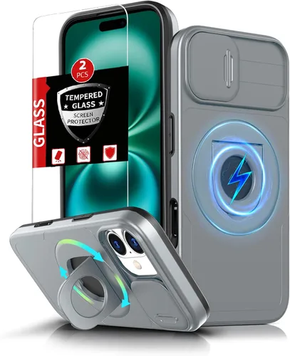 Miniatura 68 de Funda magnética para iPhone 11 Pro compatible con carga inalámbrica MagSafe, con 2 protectores de pantalla, anillo kickstand de 360° integrado +