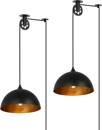 Miniatura 11 de Lámpara Colgante Industrial Negra Enchufable con Polea con Cable de 19.5 pies con Interruptor de Encendido/Apagado, Moderna Lámpara Colgante