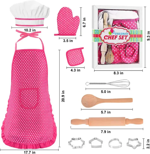 Miniatura 6 de Regalos para niñas y niños de 2 a 8 años, set de disfraz de chef para niños, delantal para niñas pequeñas, regalos de cumpleaños de Navidad