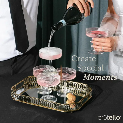 Miniatura 2 de Crutello Juego de 4 copas de champán Coupé, copas de cóctel vintage rosa de 7 onzas, cristalería acanalada para champán, Martini, Manhattan, Rosa