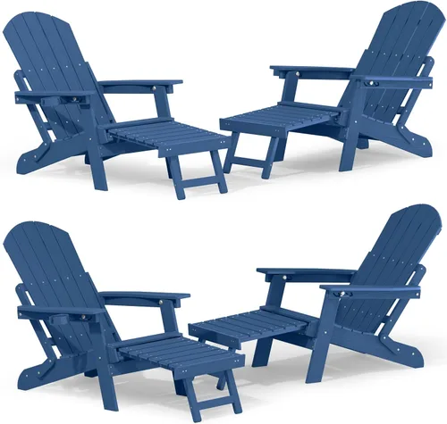 Miniatura 27 de YEFU Silla Adirondack con Otomana Retráctil: Juego de 2 Sillas Adirondack Plegables - Respaldo Ajustable de 5 Niveles con Reposapiés - Sillas