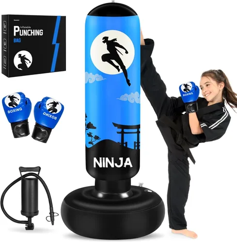 Miniatura 8 de Saco de boxeo para niños, juego de boxeo para niños con guantes de boxeo, saco de boxeo inflable grande de 66", regalos para niños y niñas de 5 a 12