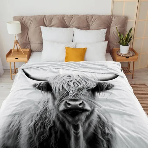 Miniatura 5 de SARA NELL Manta de Vaca Highland, Manta de Franela con Patrón de Retrato de Vaca, Animal Highlander Escocia Cuernos Toro Ganado Highland Cálida