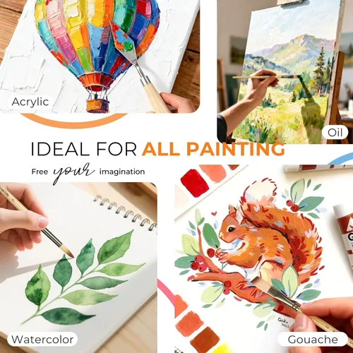 Miniatura 7 de Nicpro Juego de 26 pinceles de pintura, pinceles profesionales con cuchillo de paleta y rollo de tela, pinceles de pintura artística para pintura