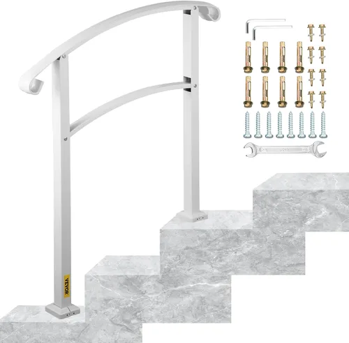 Miniatura 9 de VEVOR Pasamanos de escalera de metal ajustable para escalones al aire libre, 2-3 escalones, arco negro #1, barandillas gruesas para escaleras