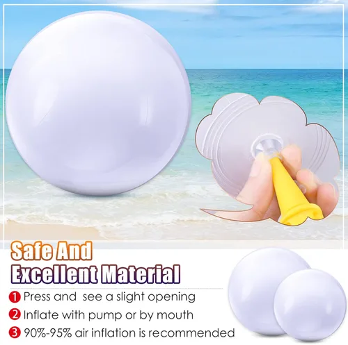 Miniatura 4 de Sinmoe 12 Piezas Pelotas de Playa Inflables Grandes Gigantes Blancas a Granel Sólidas para Piscina de Natación Flotantes Hinchables DIY Pintura