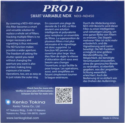 Miniatura 8 de Kenko PRO1D - Filtro inteligente variable NDX3-450 de 2.047 in, KE02-PSM1N52