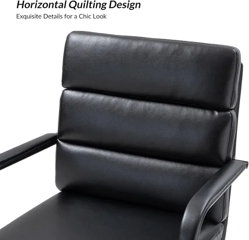 Miniatura 6 de HULALA HOME Silla moderna de piel sintética para oficina en casa con bloqueo de inclinación y base de metal, silla de escritorio con ruedas y cojín
