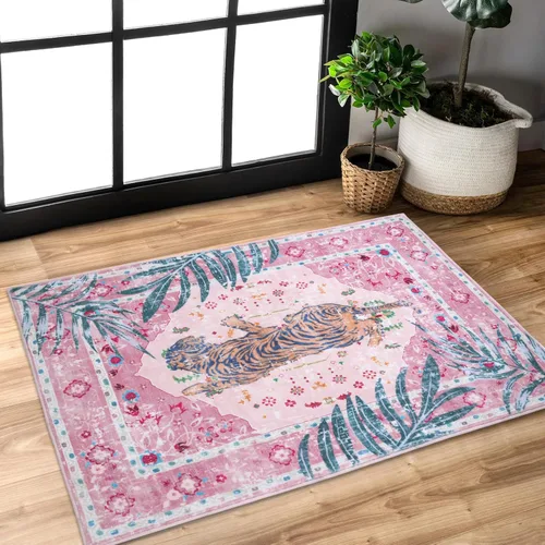 Miniatura 26 de Alfombra de leopardo de 2 x 3 pies para sala de estar, alfombra estética vintage de animales para habitación de niñas, guardería, dormitorio, Azul