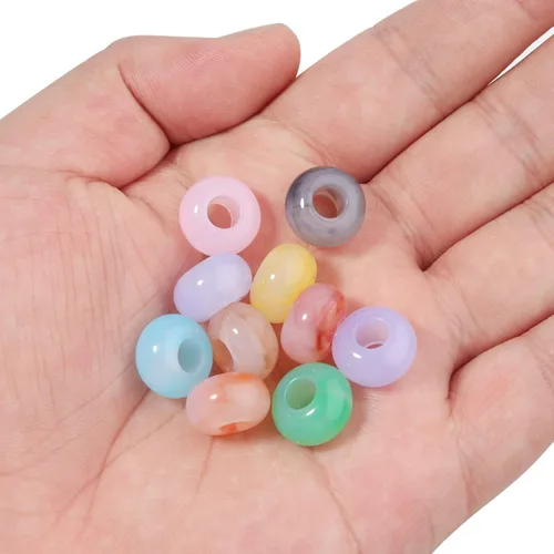Miniatura 4 de Xeahung 100 cuentas de cristal acrílico, cuentas redondas agrietadas para hacer joyas, pulseras, cuentas espaciadoras de agujeros grandes