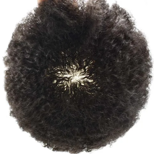 Miniatura 6 de Tupé rizado afro para hombres negros Full Poly African American Curl sistemas de cabello humano inyectado PU Coily Male Hairpieces Poly Hair