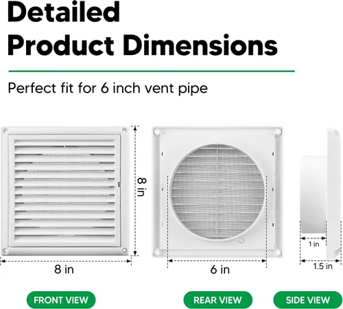 Miniatura 2 de Funmit Cubierta de ventilación con rejillas de 6 pulgadas que detiene la anidación de pájaros para secadora exterior, cubierta de ventilación