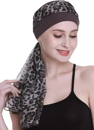 Miniatura 6 de Elegante gorro de quimioterapia con bufandas sedosas para mujeres con cáncer para pérdida de cabello