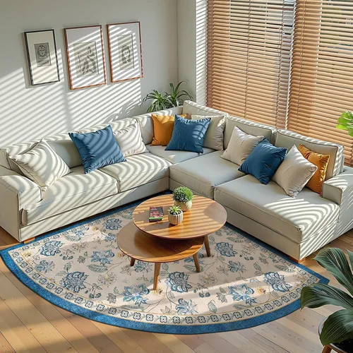 Miniatura 140 de Jinchan Fiora - Alfombra redonda de 8 pies, alfombras vintage con diseño floral envejecido, lavable a máquina, antideslizante, de pelo bajo, Azul