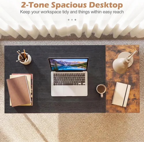 Miniatura 9 de Tangkula 48-Inch Computer Desk with 2 Drawers, Modern Home Office Desk with Hanging Hook & Storage Shelf, Multipurpose Writing Desk for Study Bedroom