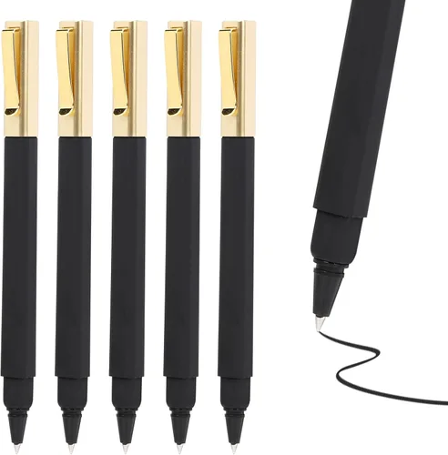 6 paquetes de bolígrafos de gel negros de 0.5 mm de punta media, bolígrafos de tinta de gel con tapa, secan rápidamente, bolígrafo de punta redonda
