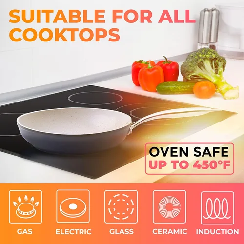 Miniatura 5 de Mueller Sartén de 12 pulgadas, utensilios de cocina con revestimiento de piedra alemana antiadherente resistente, cuerpo de aluminio, distribución