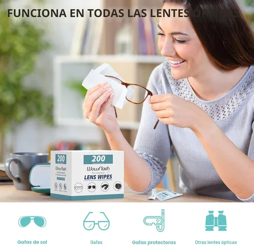Miniatura 2 de 200 unidades de toallitas para lentes de gafas, toallitas limpiadoras de lentes de gafas prehumedecidas envueltas individualmente libres de rayones