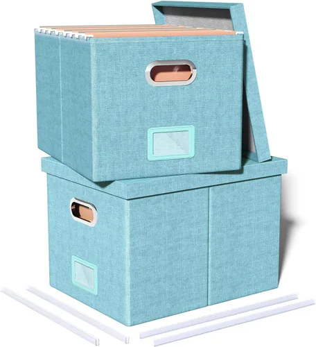 Miniatura 45 de Organizador de archivos en paquete de 2, caja archivadora portátil con tapa, compatible con carpetas tamaño carta/legal, organizador de documentos