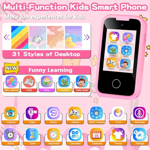 Miniatura 2 de Teléfono para Niños para Niñas Juguetes, Regalos para Niñas y Niños de 3 4 5 6 7 8 9 Años Juguetes de Navidad Cumpleaños para Niños, Teléfono Rosa