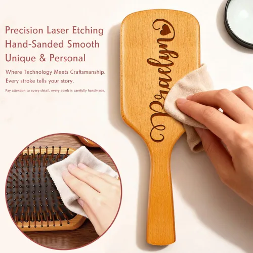 Miniatura 2 de Cepillo de pelo de bambú personalizado, peine con nombre personalizado para mujeres, regalos de cumpleaños de Navidad para mamá, esposa, abuela