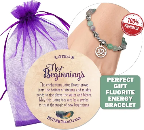 Miniatura 2 de SPUNKYsoul Pulsera de cuentas de energía curativa de fluorita de cristal de loto para mujer, acero inoxidable y aleación, Cristal, fluorita