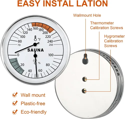 Miniatura 6 de Combo de termómetro e higrómetro de sauna, medidor preciso de temperatura y humedad para sala de sauna, rango de temperatura 70-250°F, rango